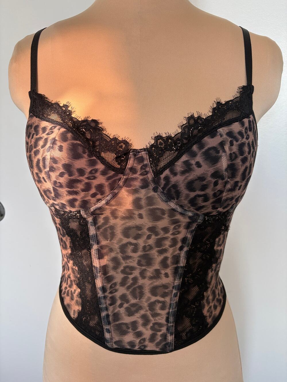 Leopard Print Bustier Corset Top Sz Large Lingerie as Outerwear Boning Festival
